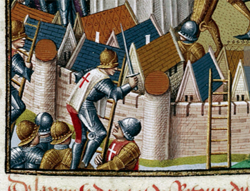 Maître François (1459-1488). Prise de Saint-Jean d'Acre en 1191. Détail de la miniature tirée du manuscrit Speculum historiale de Vincent de Beauvais; musée Condé, Chantilly MS 722, f 359 v