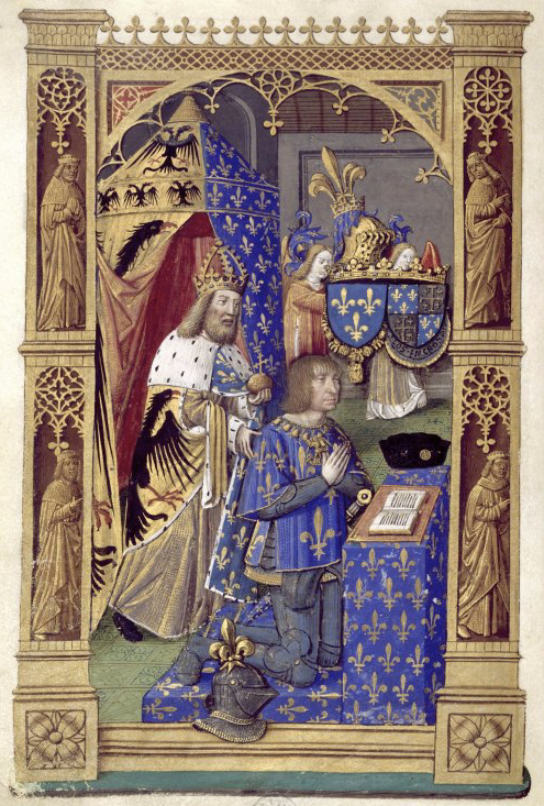 Le Roi du Monde. Livre d'Heures de Charles VIII . "Le visage de Louis XII a remplacé celui de Charles VIII". Bibliothèque Nationale d'Espagne, Vitr 24.1, fol 13v. Vers 1500.