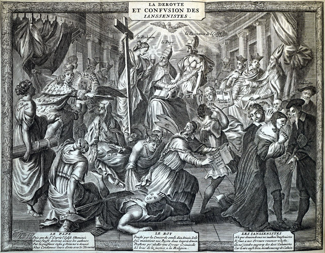 la déroute et la confusion des Jansénistes, condamnation du Mouvement Janséniste par la Bulle "Cum occasione" du pape Innocent X, gravure 1653 par Jean Ganière pour l'almanach des Jésuites. Capture dcran 2025 11 16 133715