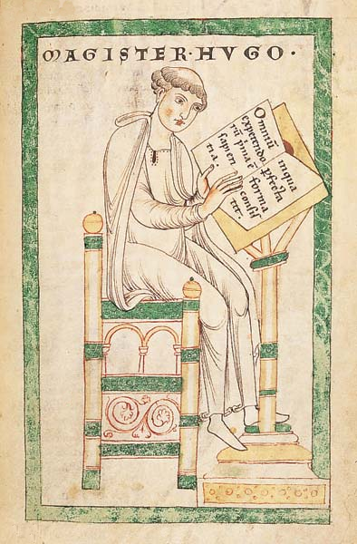 Hugues de Saint-Victor rédige le Didascalicon (Leyde, Bibliothek der Rijkuniversiteit, Ms. Vucanius 45, f° 130)