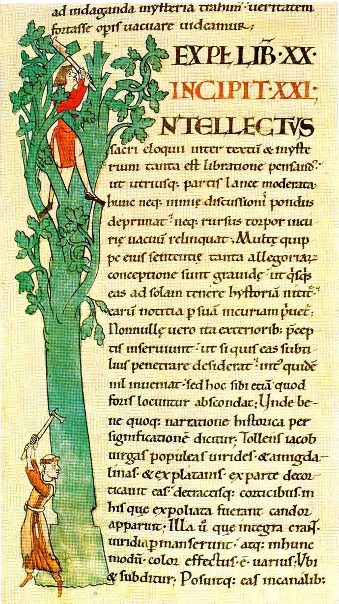 illustration in Moralia in Job by Pope Gregory I, scriptorium of the abbey of Cîteaux; 1111 Bibliothèque Municipale de Dijon Manuscrit 173, folio 103v