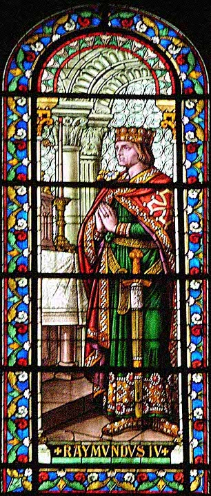 Raymond IV de St Gilles; stained-glass window of the cathedral of Nîmes; source: nimausensis.com